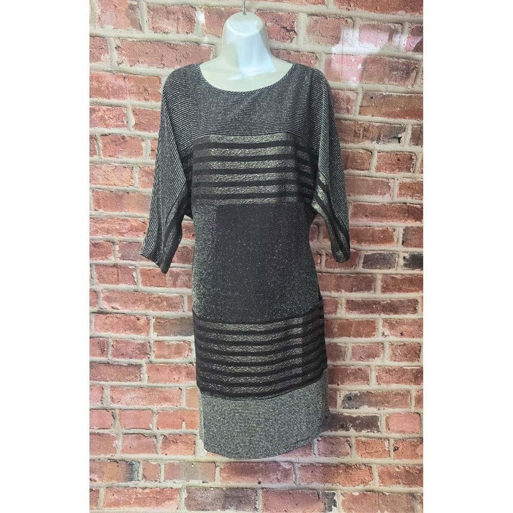 Women's ROZ & ALI Long Sleeves Metallic Midi Dress Medium